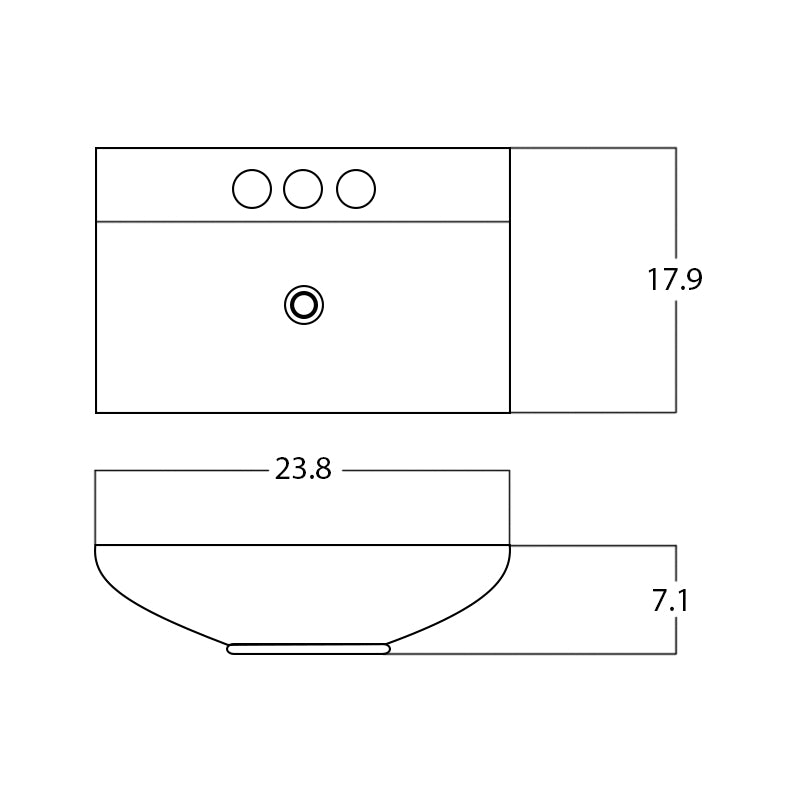 23.8-in. W Above Counter White Bathroom Vessel Sink For 3H4-in. Center Drilling AI 28467