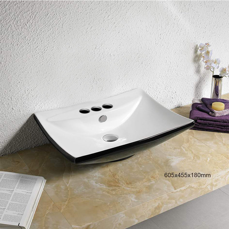 23.8-in. W Above Counter Black-White Bathroom Vessel Sink For 3H4-in. Center Drilling AI 28468