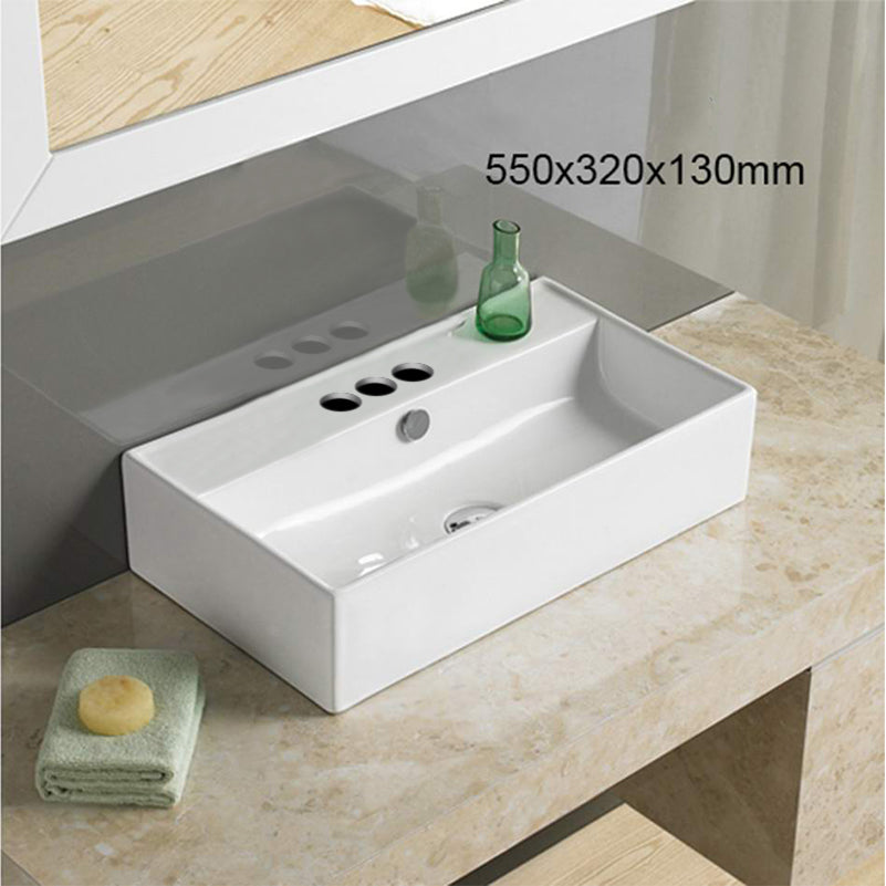 21.7-in. W Above Counter White Bathroom Vessel Sink For 3H4-in. Center Drilling AI 28476