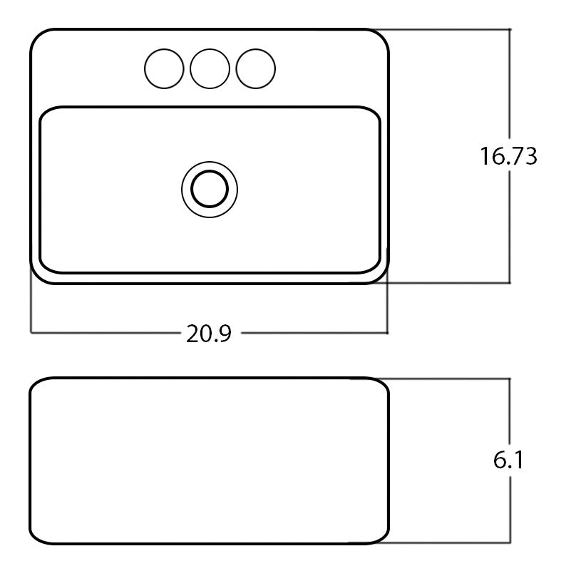 20.9-in. W Above Counter White Bathroom Vessel Sink For 3H4-in. Center Drilling AI  28532