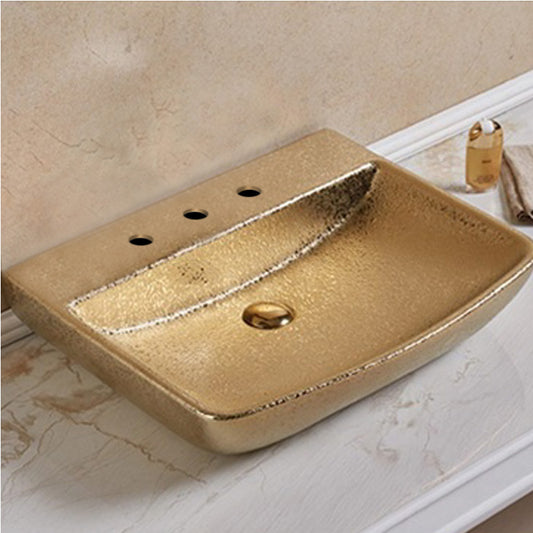 23.62-in. W Above Counter Gold Bathroom Vessel Sink For 3H8-in. Center Drilling AI 28535