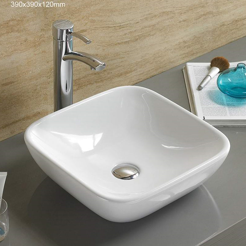 15.4-in. W Above Counter White Bathroom Vessel Sink For Deck Mount Deck Mount Drilling AI-28581