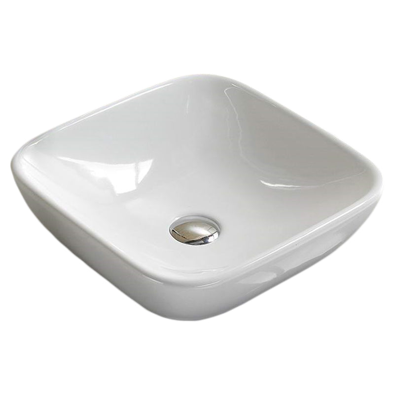 15.4-in. W Above Counter White Bathroom Vessel Sink For Deck Mount Deck Mount Drilling AI-28581