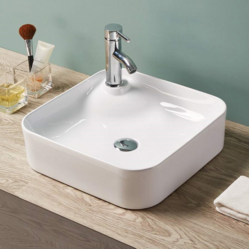 16.9-in. W Above Counter White Bathroom Vessel Sink For 1 Hole Left Drilling AI-28677