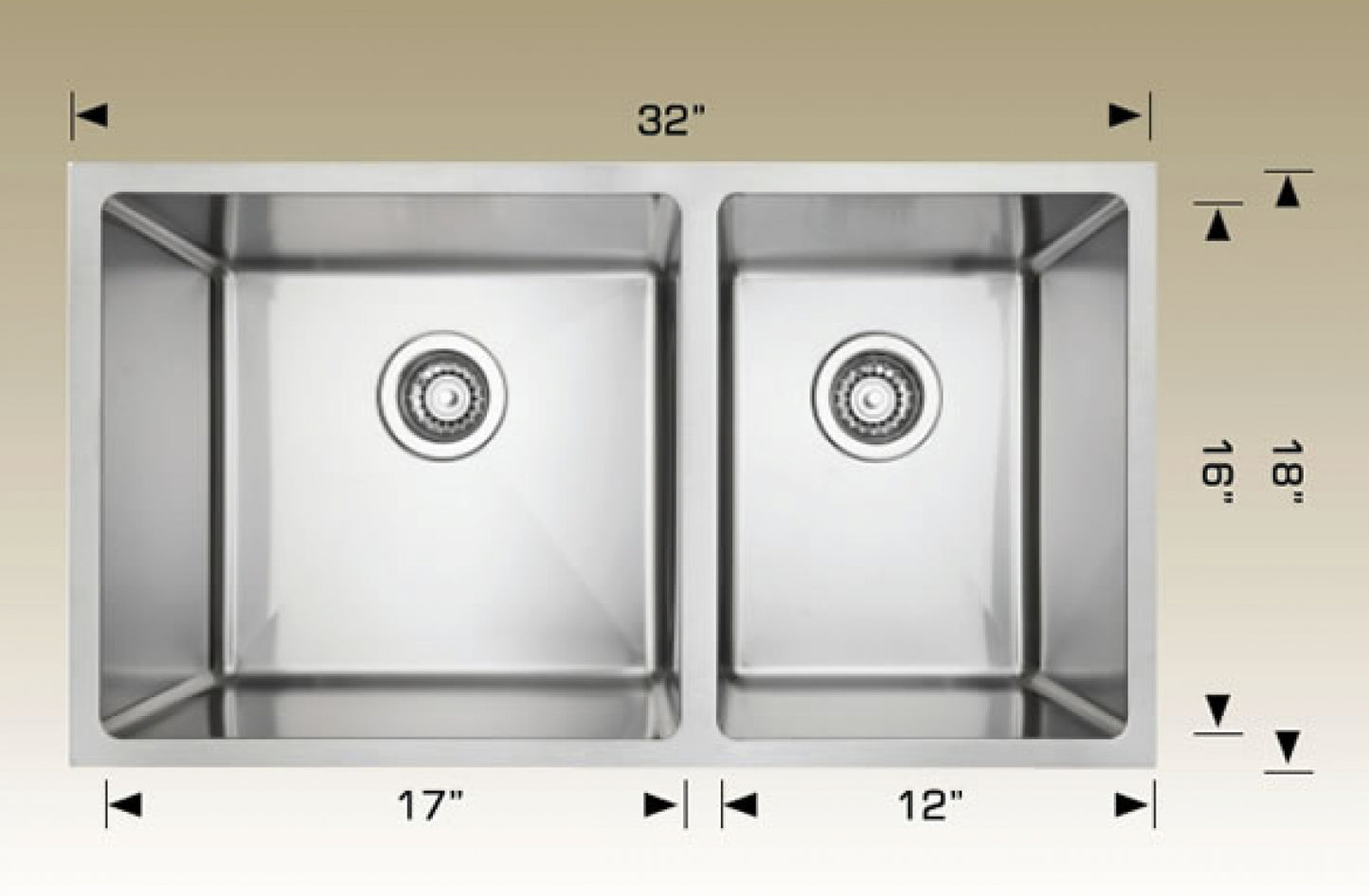 32-in. W Stainless Steel Kitchen Sink With 2 Bowl And 18 Gauge AI-34450