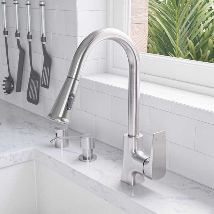 ABKF3889 Square Gooseneck Pull Down Kitchen Faucet