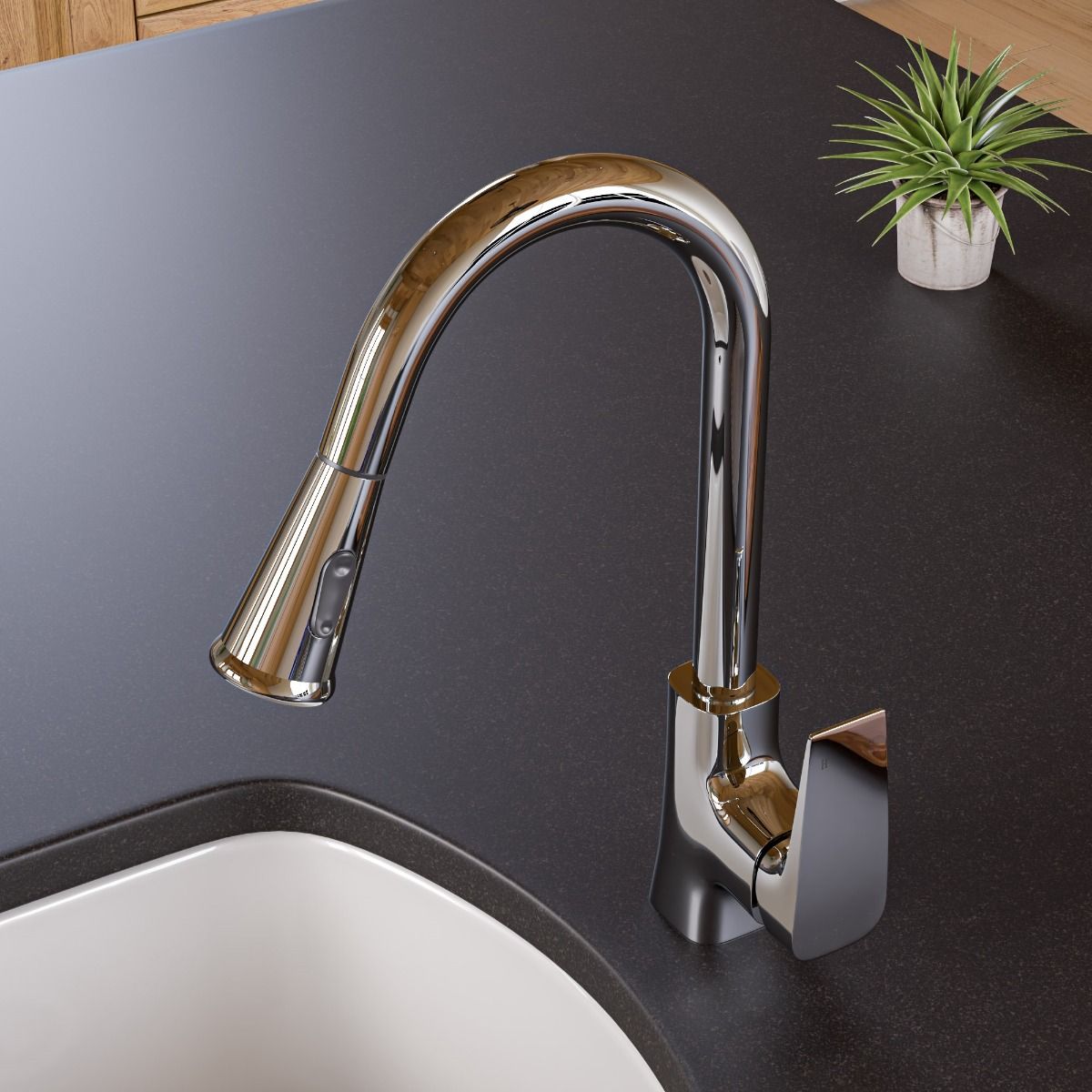 ABKF3889 Square Gooseneck Pull Down Kitchen Faucet