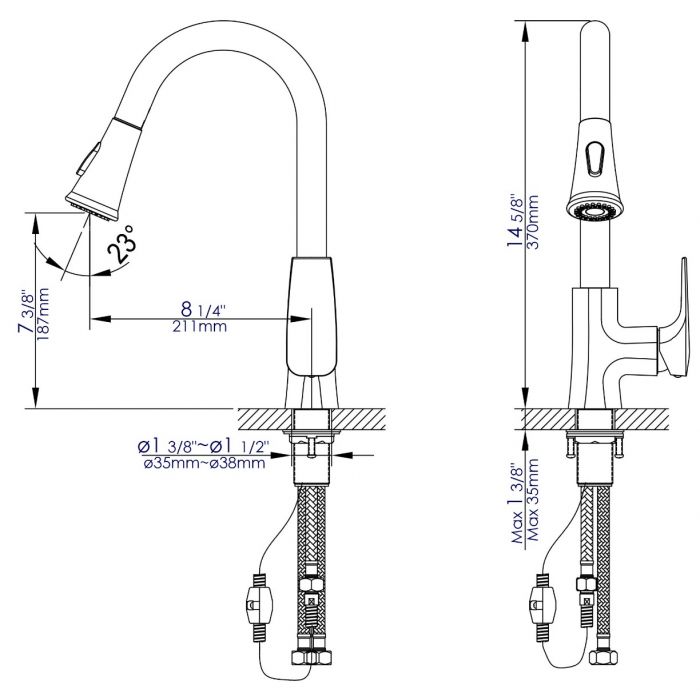 ABKF3889 Square Gooseneck Pull Down Kitchen Faucet